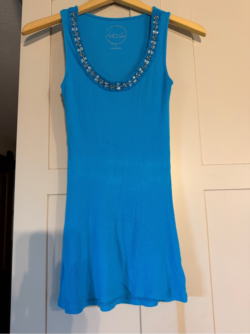 INC turquoise embellished tank, size S, longer in length